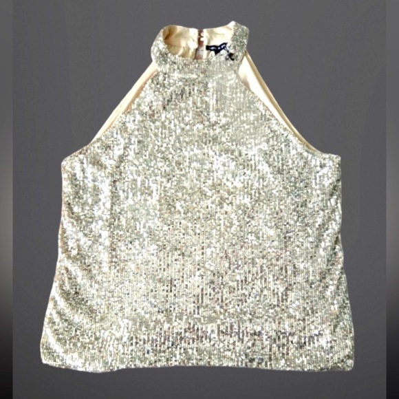 CABLE & GAUGE Silver Sequin Halter Tank Top Women’s Small. - Picture 1 of 6